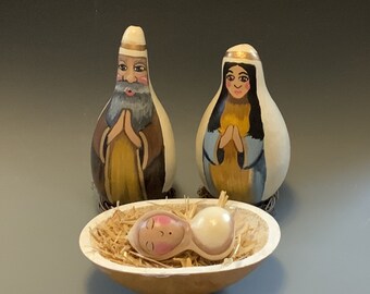 Hand Painted Gourd Nativity Scene Large Characters