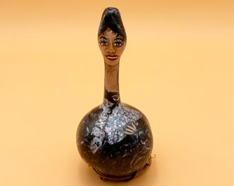 Hand Painted Black Swan Dancer Gourd Art