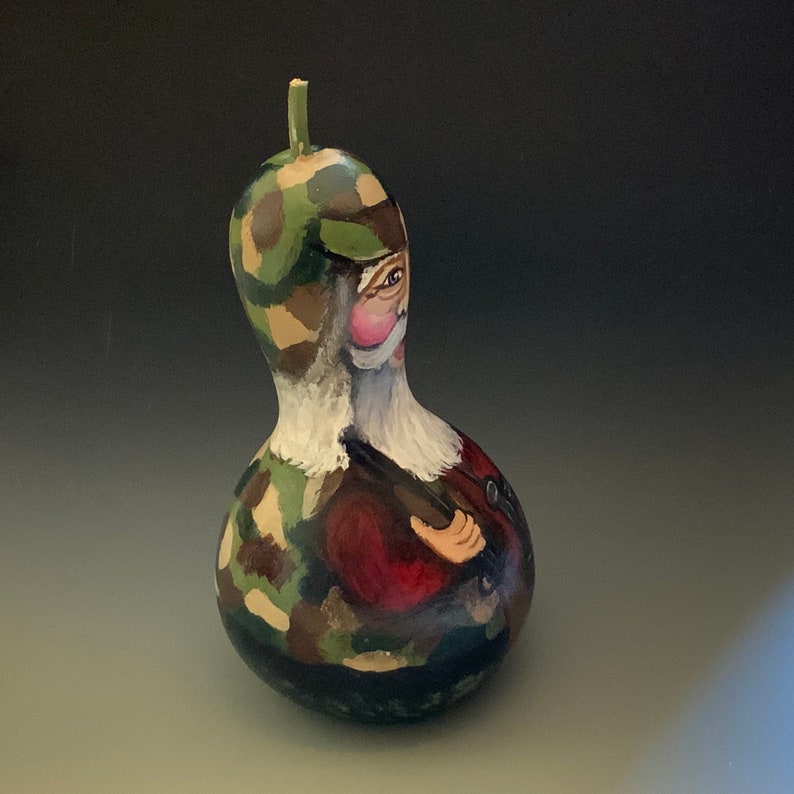 Hand Painted Santa Gourd Art image 4