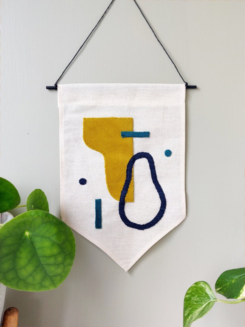 Contemporary Embroidery Banner Wall Hanging Mixed Media Etsy