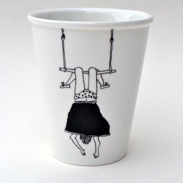 Trapeze girl - porcelain cup with handmade illustration