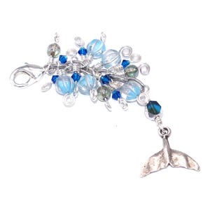 Whale Tail Zipper Pull with Crystals, Purse Charm, 4.13 inches long