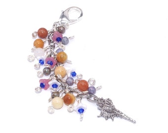 Seashell Scissor Fob with Gemstones and Crystals, Zipper Pull Tab, Purse Charm Dangle, 6 inches long