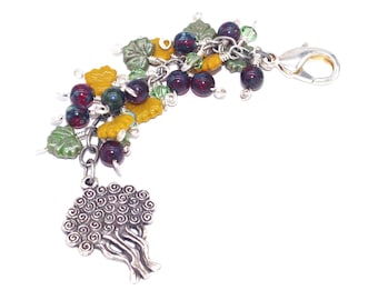 Silver Tree of Life Scissor Fob with Dangling Crystals and Leaves, Purse Charm, Key Ring Accessory, 6.2 inches long