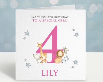 Personalised 4th Birthday Card | Fourth Birthday Card | Personalised Safari Birthday Card