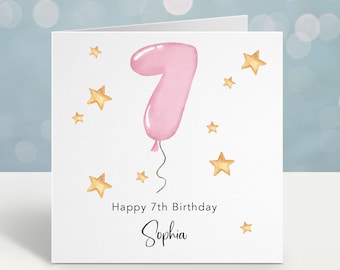 Personalised 7th Birthday Card | Custom Name Card | Childrens Birthday Card