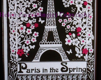 Paris in the Spring ~ a beautiful framed A4 print of an original artwork by ©Helen Zwerdling ~ Hells Belles Art ~