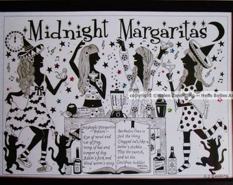 Midnight Margaritas ~ Practical Magic. A High Quality Framed A4 print of an Original Artwork by ©Helen Zwerdling ~ Hells Belles Art ~