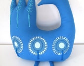 Contemporary Scandinavian fabric bird Blue European folk art inspired