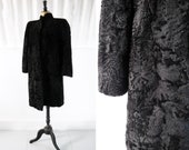 1930s-40s Merle Black Astrakhan Coat with Structured Shoulders 30s-40s Coat Vintage Fur Coat SIZE UK S-M
