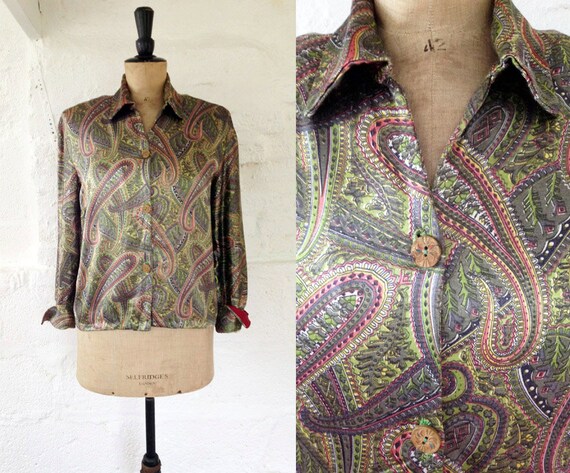 1930s/40s Mia Green & Pink Paisley Satin Pyjama To