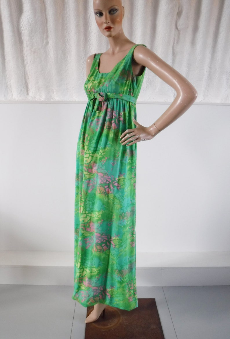 1960s frederick Starr Green & Pink Silk Empire Line Maxi - Etsy