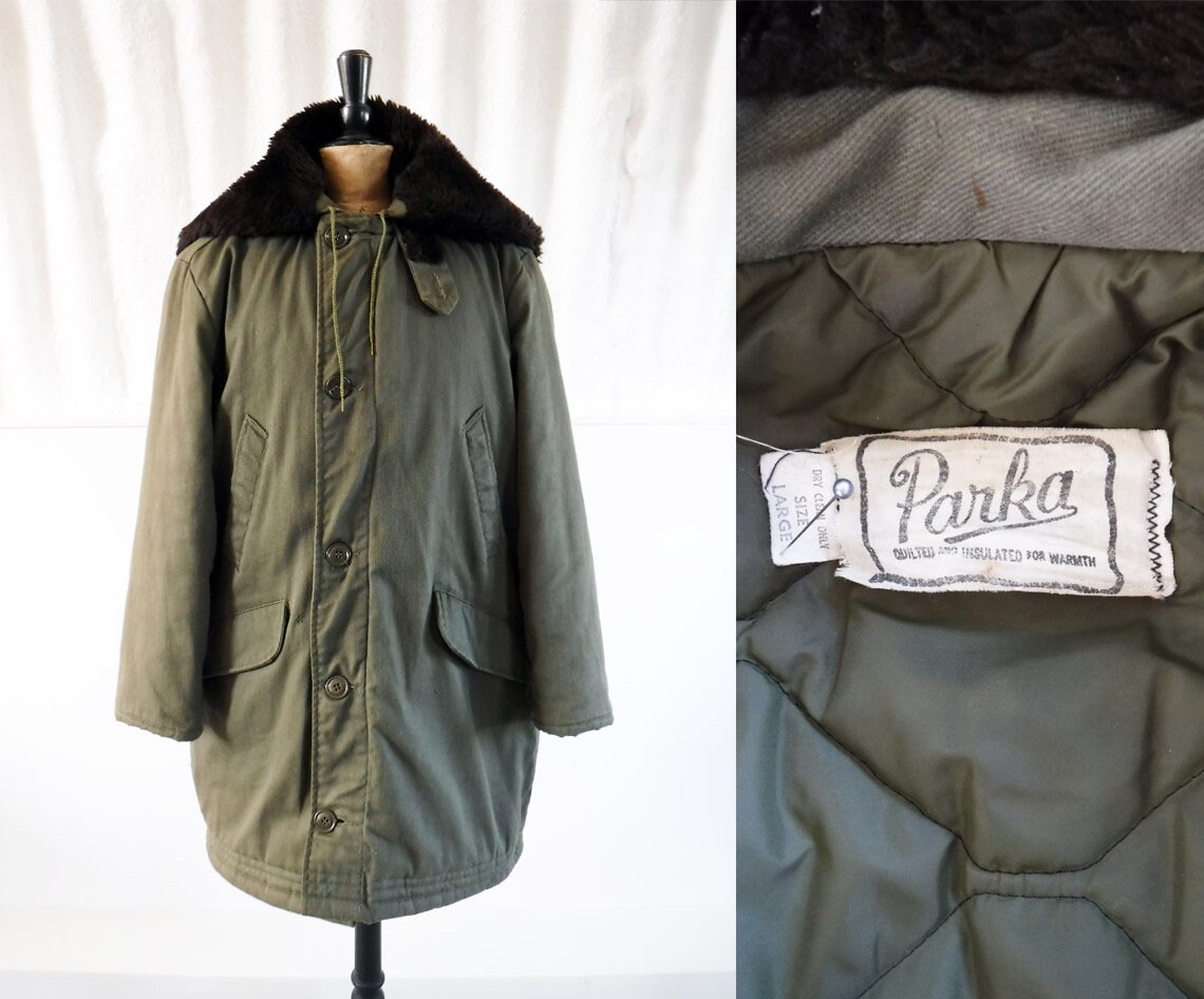 Image of Vintage 1950S-60S B-9 ‘Parka’ Coat With Chin Strap & Split Hood/Military Parka Size Uk L