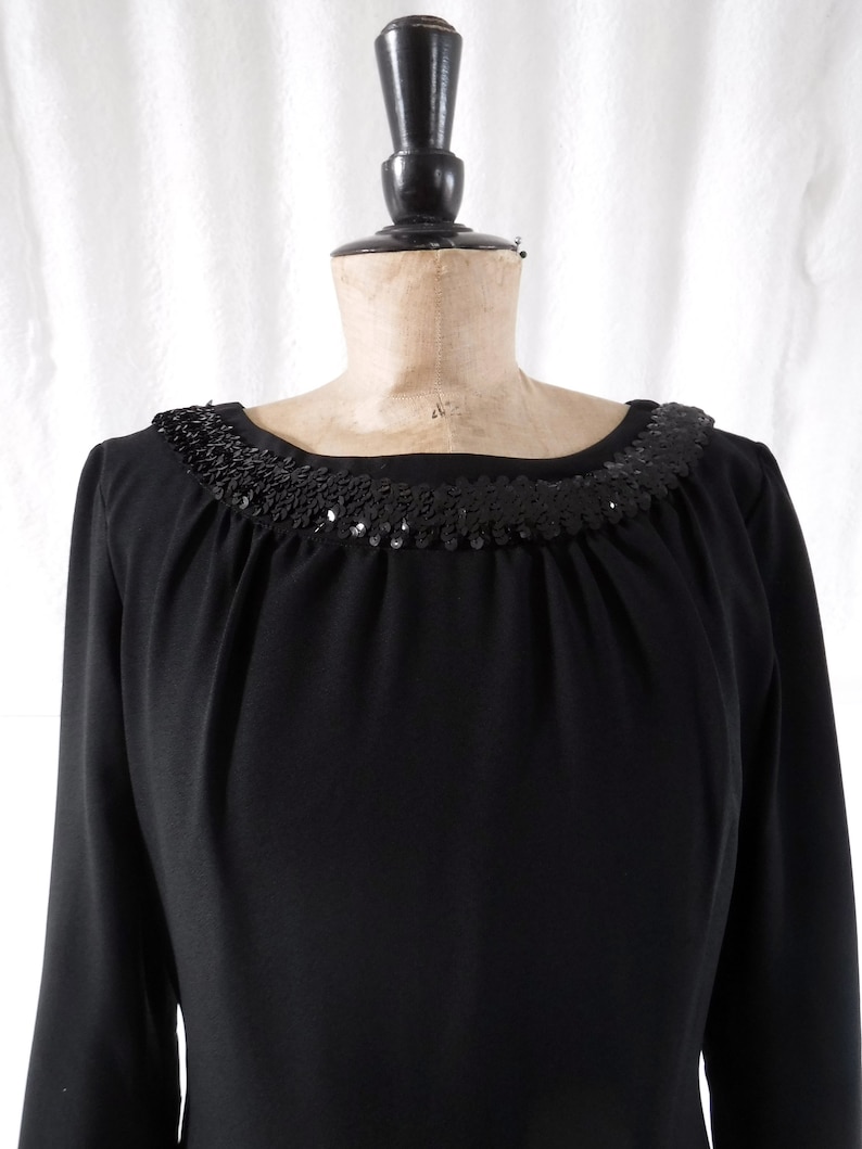 1960s \u2018Kitty Copeland\u2019 Black Tunic Evening Dress with Sequin Detail 60s Cocktail Dress Vintage Party Dress SIZE UK 14