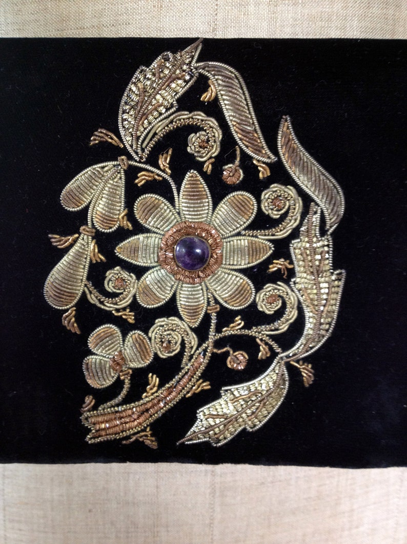 Vintage Amethyst Jewelled Zardosi Black Velvet Shoulder Bag with Blossom Vintage Handbag Vintage Zardozi Bag
