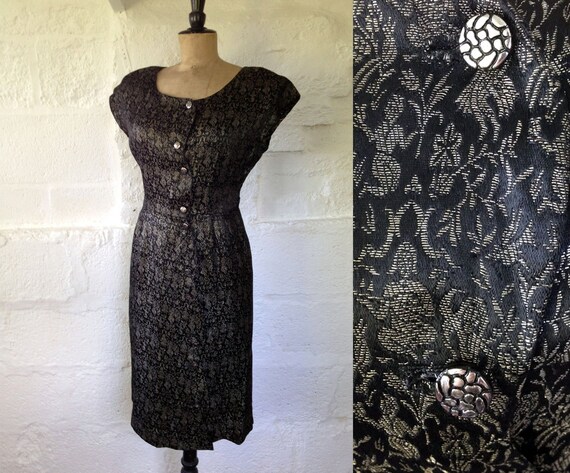 1950s Femme Fatale Black & Gold Metallic Brocade V