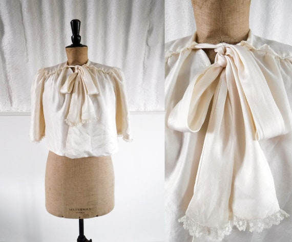 1930s-40s Cream Silk Satin Bed Jacket with Pussy B