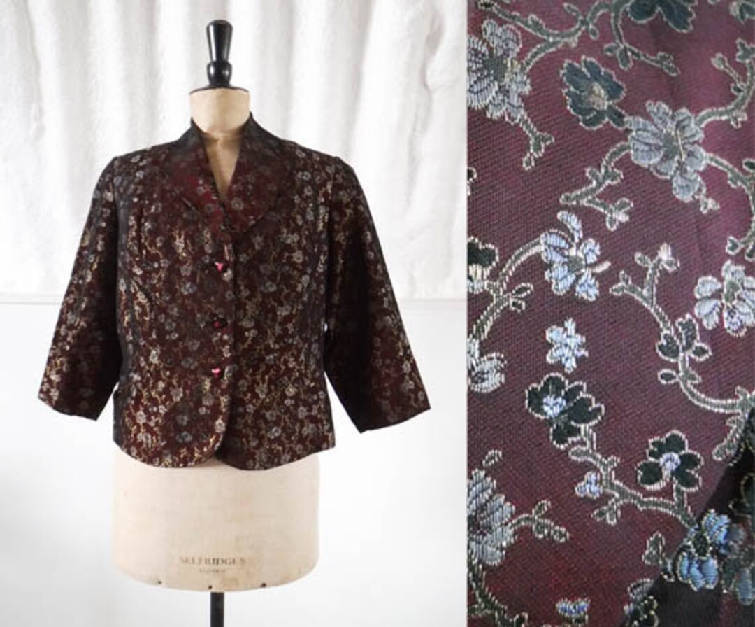 SIZE 16 1940s 50s walgar London Plum Blossom Metallic Jacquard size-16-1940s-50s-walgar-london-plum-blossom-metallic-jacquard
