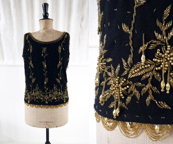1960s ‘Berkertex’ Black & Gold Beaded Wool Evening