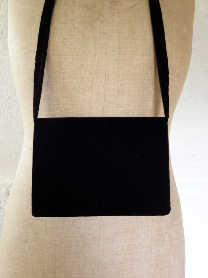 Vintage Amethyst Jewelled Zardosi Black Velvet Shoulder Bag with Blossom Vintage Handbag Vintage Zardozi Bag