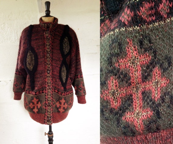 1980s Tricoville Beaded Chunky Knit Mohair Cocoon Cardigan / | Etsy