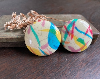 1980s ‘Desperately Seeking Susan’ Abstract Large Disc Pierced Earrings with Silver Detail