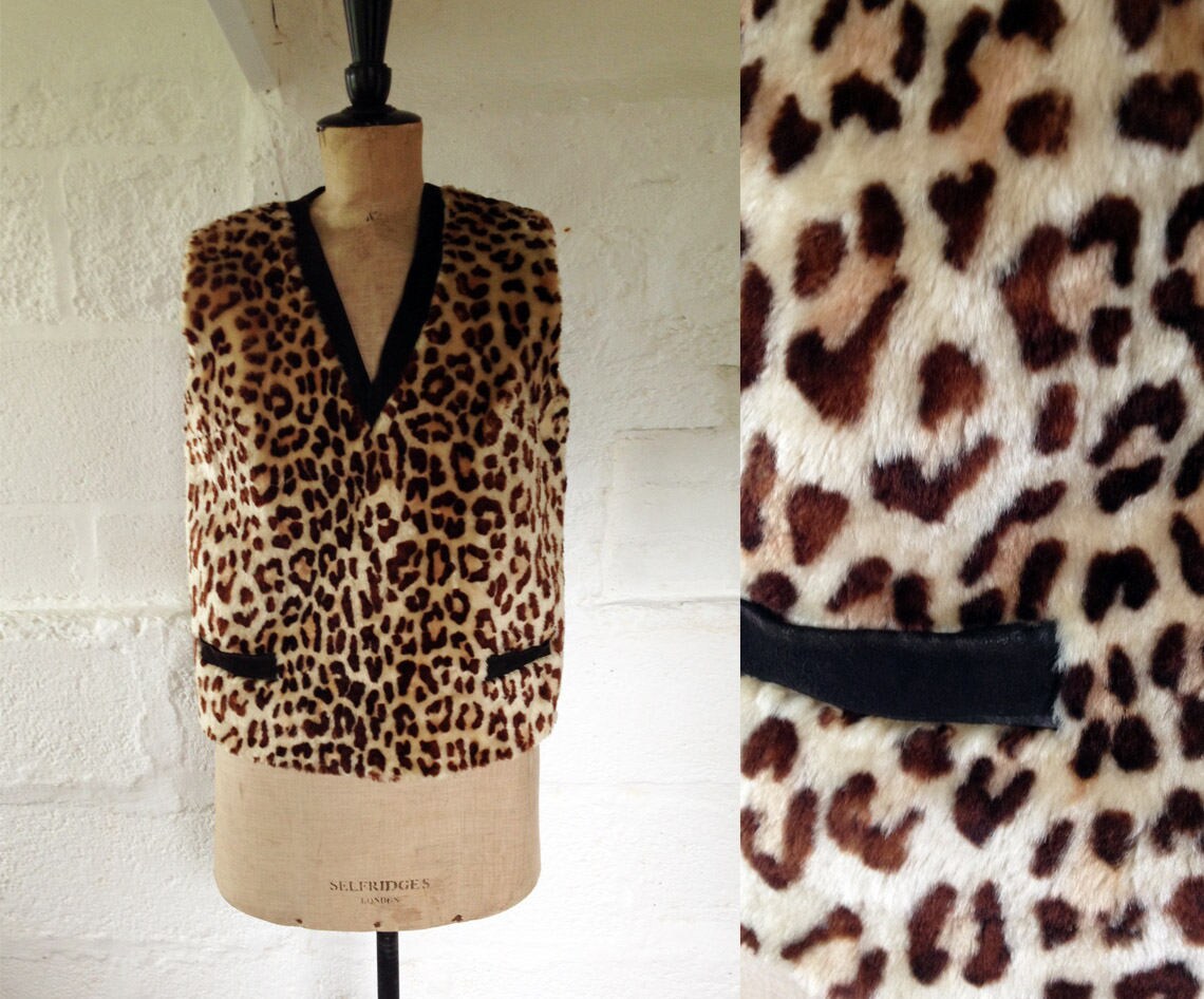 Image of S-S ‘Granada’ Leopard Print Sheepskin Rockabilly Top/S-S Waistcoat Vintage Size Uk