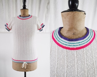SIZE 8 / 1930s Style ‘Chanelle’ Slimline Fine Knit Sports Wear Top with Drawstring Hem