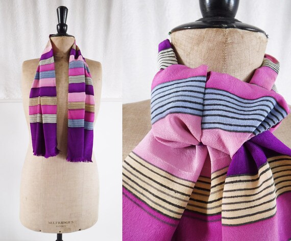 1930s-40s Artists Graphic Print Silk Crepe Scarf /