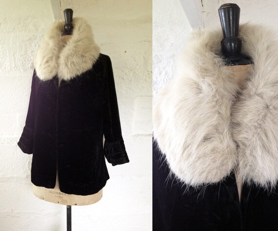 1920s-30s Black Velvet Evening Jacket with Structu