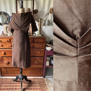 SIZE 12 / 1950s ‘Haller Creation’ Killer Chocolate Brown Structured Silk Grosgrain Dress