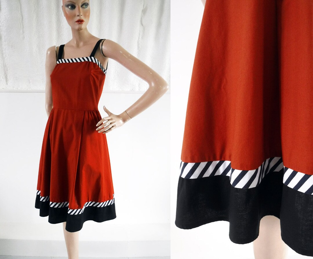 SIZE 10 / 1970s-80s ‘petri’ Rust Red Summer Dress With Monochrome ...