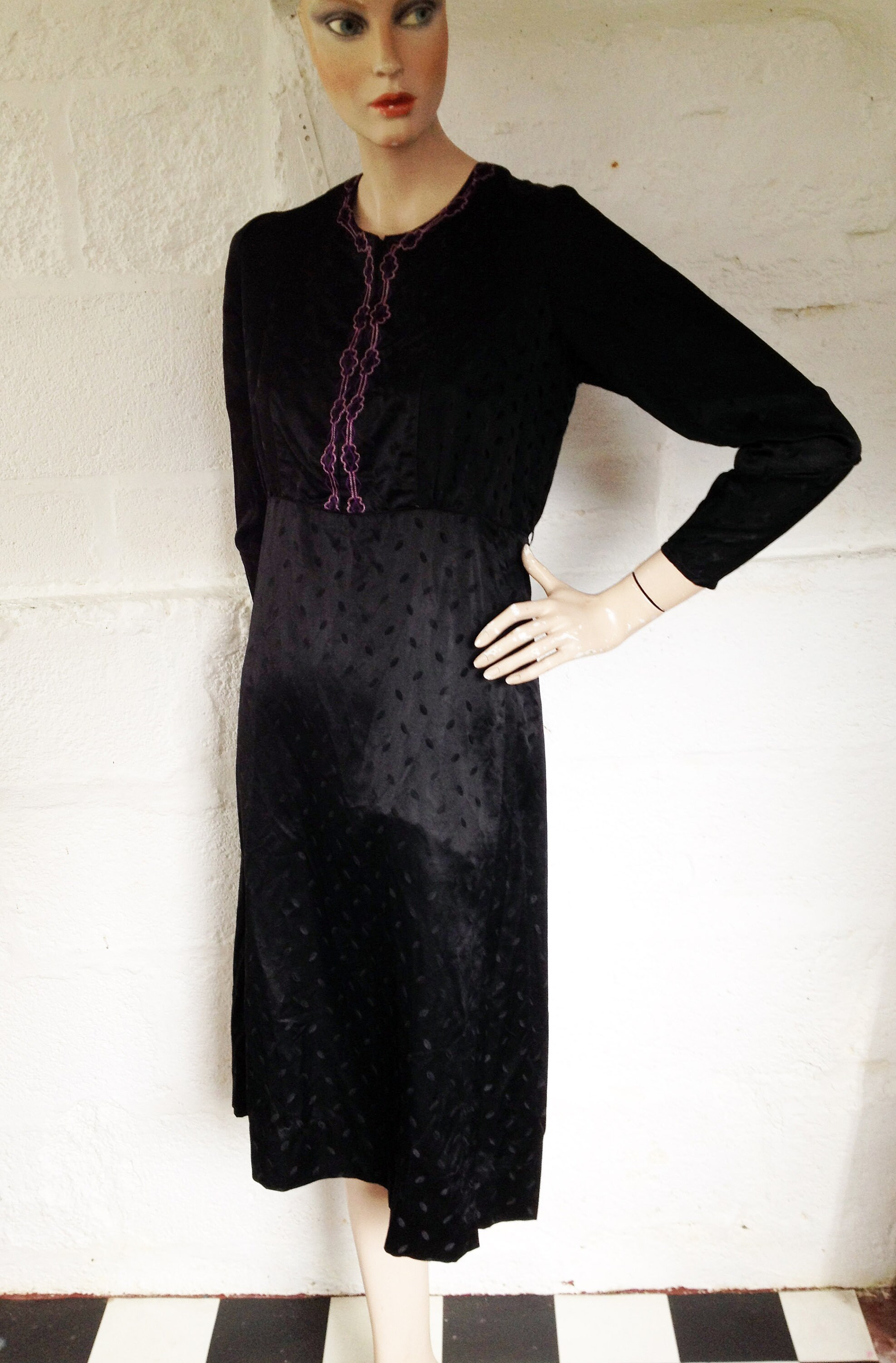 1920s Dorelia Black Satin Jacquard Peasant Dress With - Etsy UK
