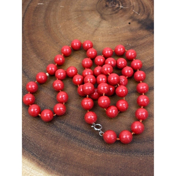 Vintage 80s Country Red Bauble Bead Strand Necklace EUC