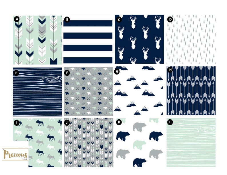navy and mint woodland crib bedding