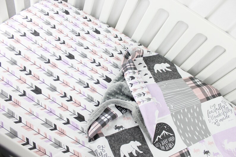 Baby Girl Crib Bedding Purple Pink And Grey Woodland 2 Etsy