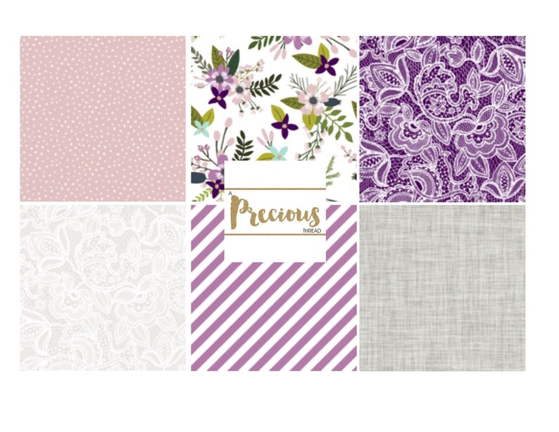 Purple And Grey Flowers And Lace Crib Bedding Etsy