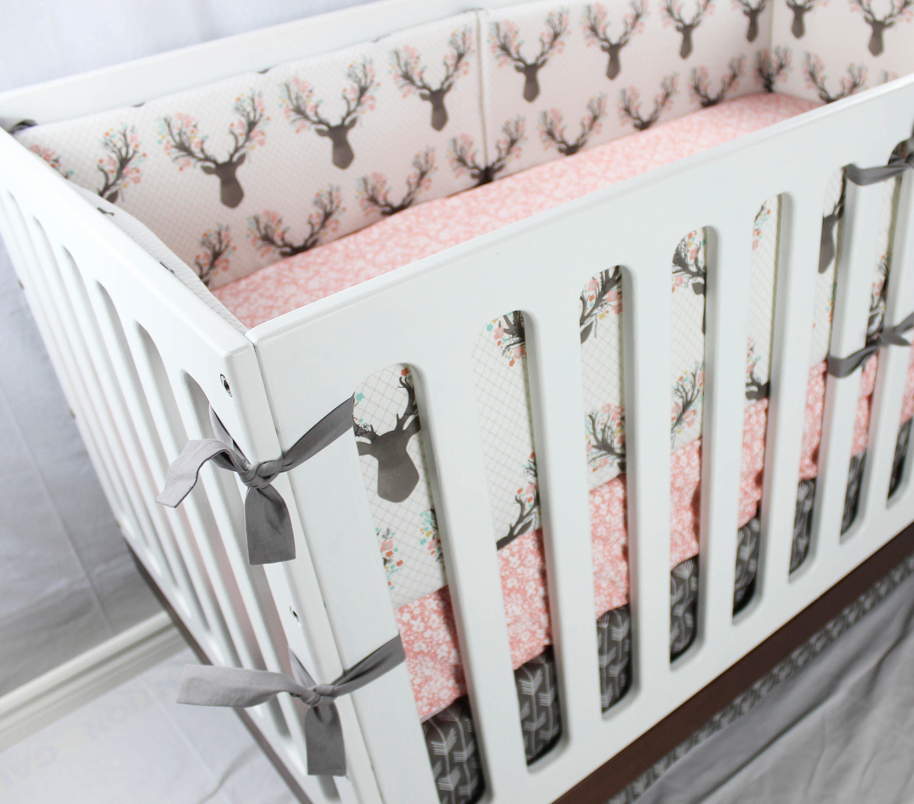Woodland Coral Stag Baby Girl Crib Bedding Etsy