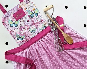 Butterfly Apron | Kids Apron | Aprons for Girls | Pretty Apron | Girls Apron | Personalised Apron | Toddler Apron | Kids Personalized Apron