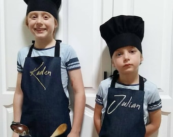 Tablier en jean pour enfants | Tablier en denim bleu | Tablier pour enfants | Tablier personnalisé | Tablier en denim pour enfants | Tablier fille | Tablier garçon | Cadeau de pâtisserie pour enfants | Blouse
