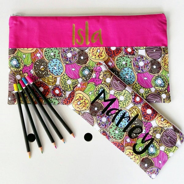 Kids Pencil Case | Personalized Pencil Case | Donut Pencil Pouch | Fabric Pencil Case | Accessories Pouch | Travel Gift | Large Pencil Case