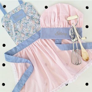 Apron Set | Floral Apron | Kids Apron and Hat | Kids Apron Set | Girls Apron | Personalized Kids | Baking Set | Child Apron | Toddler Apron