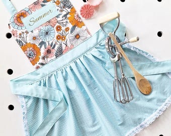 Retro Apron | Kids Apron | Aprons for Girls | Kids Cooking | Girls Apron | Personalised Apron | Childs Apron | Kids Personalized Apron