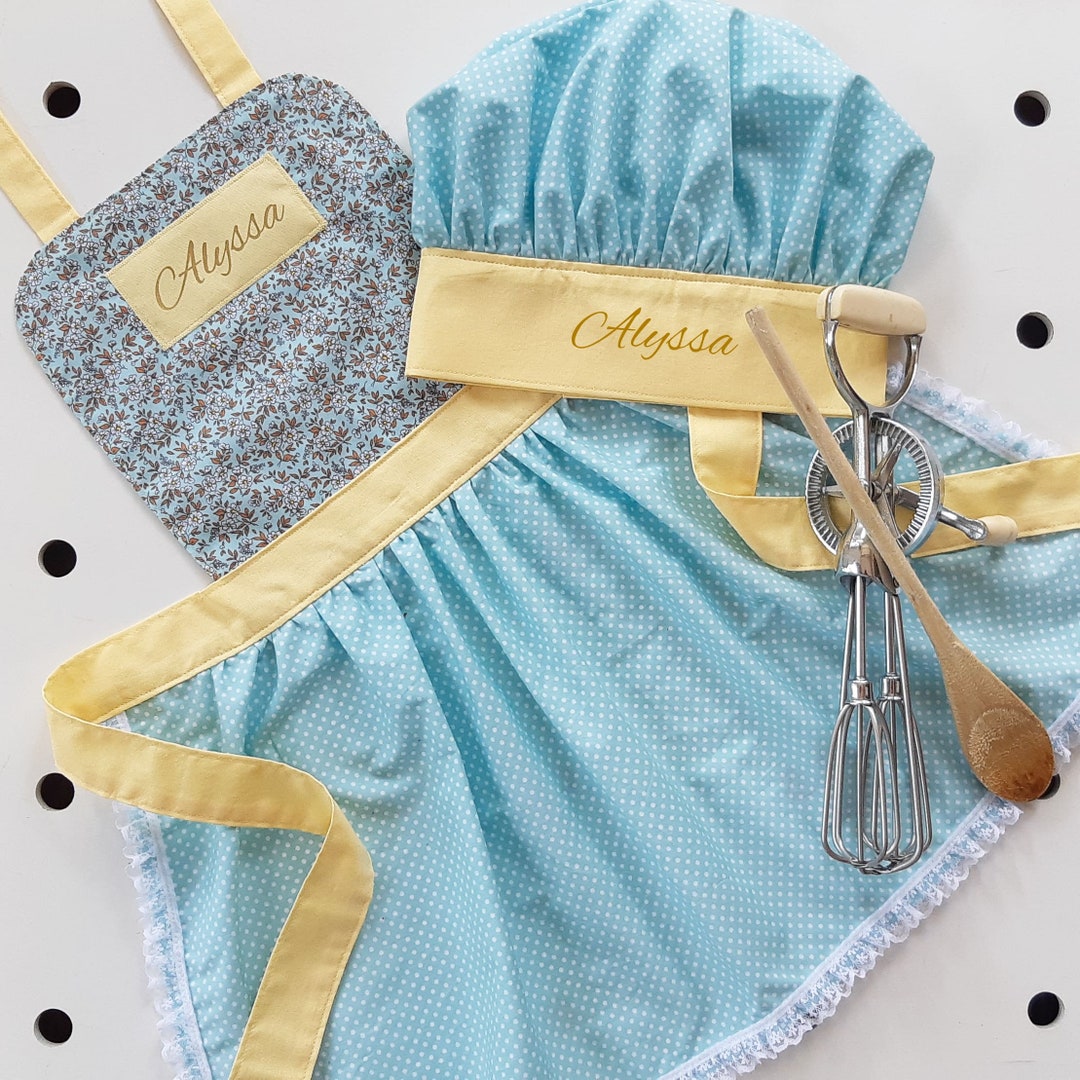 Aqua Apron Gift Set Floral Apron Kids Apron and Chef Hat Etsy