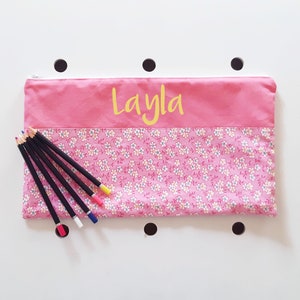ombu Gray and Pink Pencil Pouch with Zipper Pouch and 10 Pencil Slots