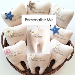 Personalised Tooth Fairy Pillow | Tooth Fairy Pillow | Tooth Shaped Pillow | Tooth Fairy Girl | Tooth Fairy Boy | Hanging Tooth Pillow