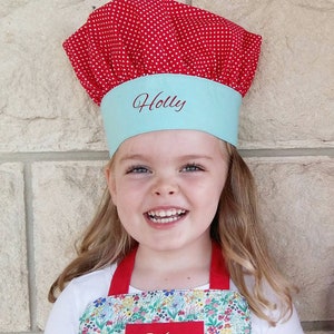 Girls Baking Set Apron and Chefs Hat Kids Apron Set Kids Chef Hat Personalised Kids Aprons Apron Gift Set Cooking Play Set image 6