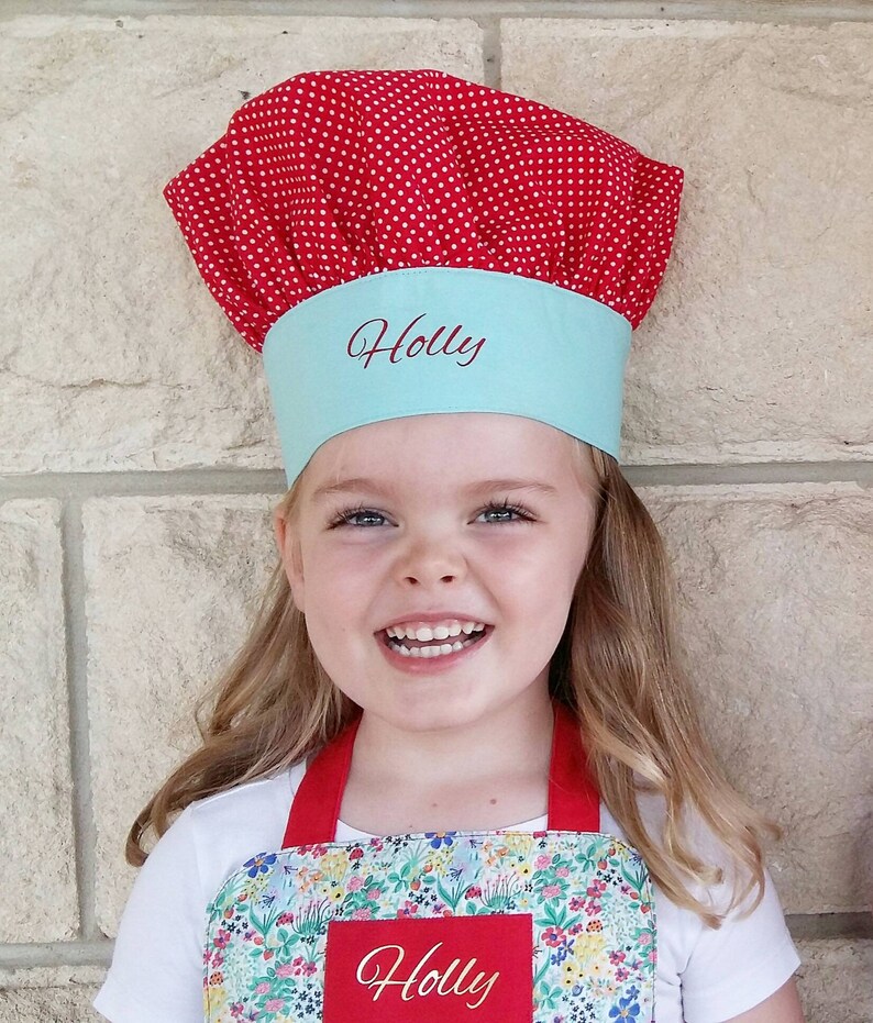 Girls Baking Set Apron and Chefs Hat Kids Apron Set Kids Chef Hat Personalised Kids Aprons Apron Gift Set Cooking Play Set image 6