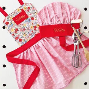Apron Set | Floral Apron | Kids Apron and Hat | Kids Apron Set | Girls Apron | Personalized Kids | Baking Set | Child Apron | Toddler Apron