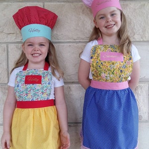 Girls Baking Set Apron and Chefs Hat Kids Apron Set Kids Chef Hat Personalised Kids Aprons Apron Gift Set Cooking Play Set image 7